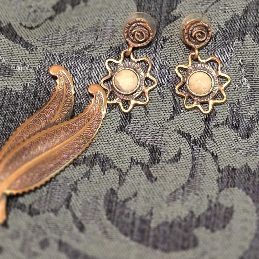 Vintage Copper Brooch and Earrings